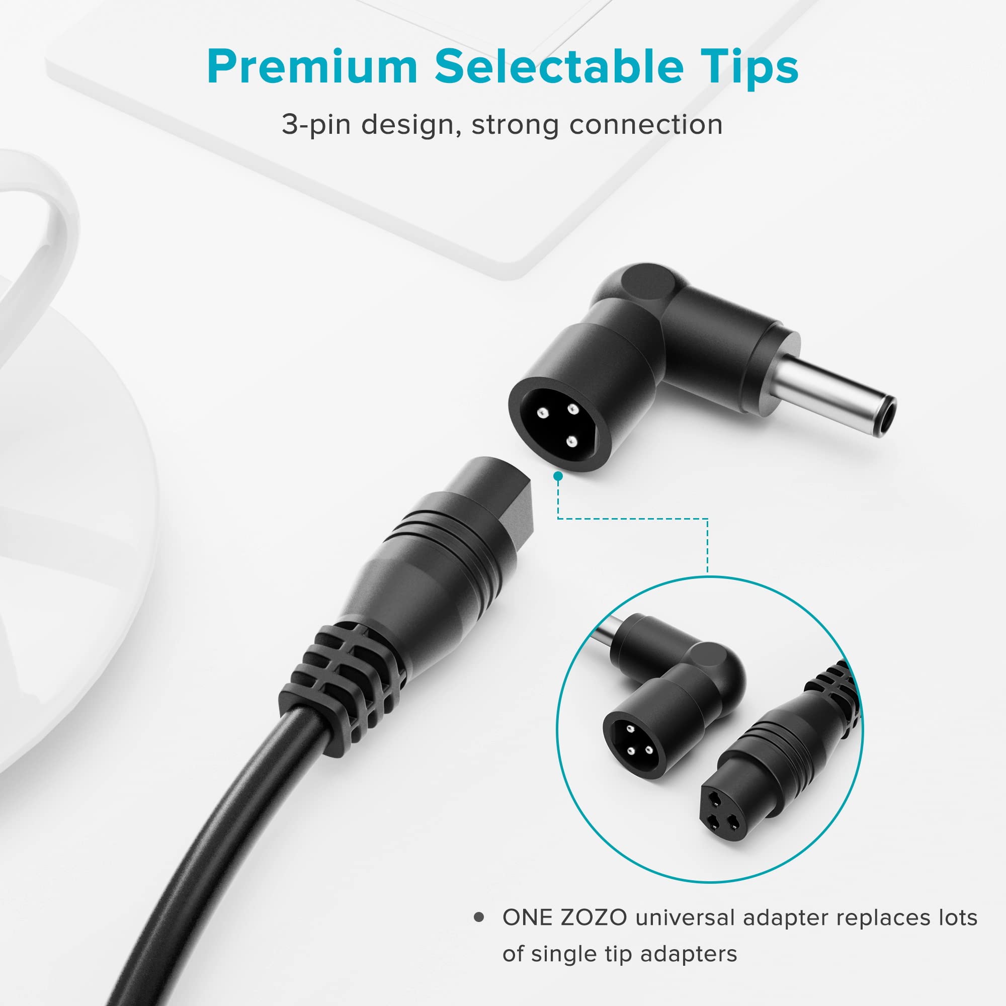 Zozo Universal Laptop Charger 90W Ac Adapter For Hp Dell Gateway Toshiba Lenovo Acer Asus Samsung Sony Ultrabook Chromebook Dc Output 12V 16V 18.5V 19V 19.5V 20V Power Supply Cord With 17 Tips